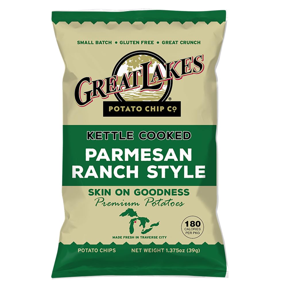 Great Lakes Potato Chip Co. Parmesan Ranch Kettle Cooked Potato Chips, Individual Snack Size Case (Pack of 40, 1.375 Oz. Bags)