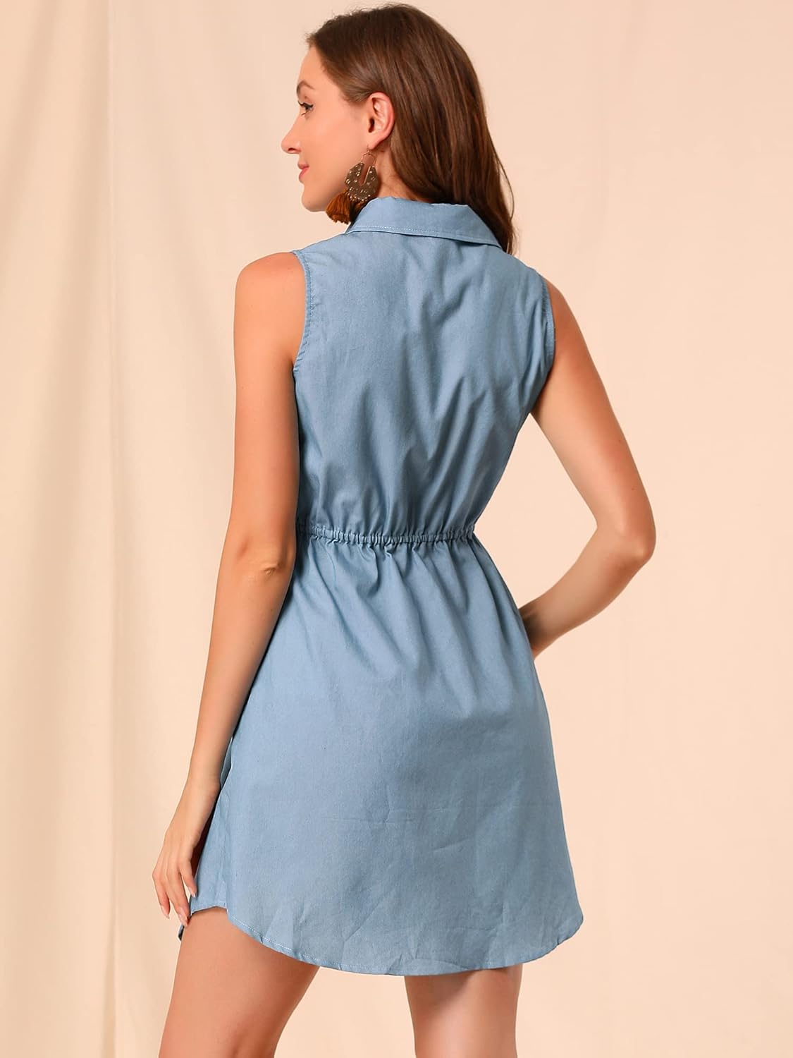 Allegra K Women's Chambray Dress Sleeveless Button Down Jean Denim Shirt Dresses - Image 4