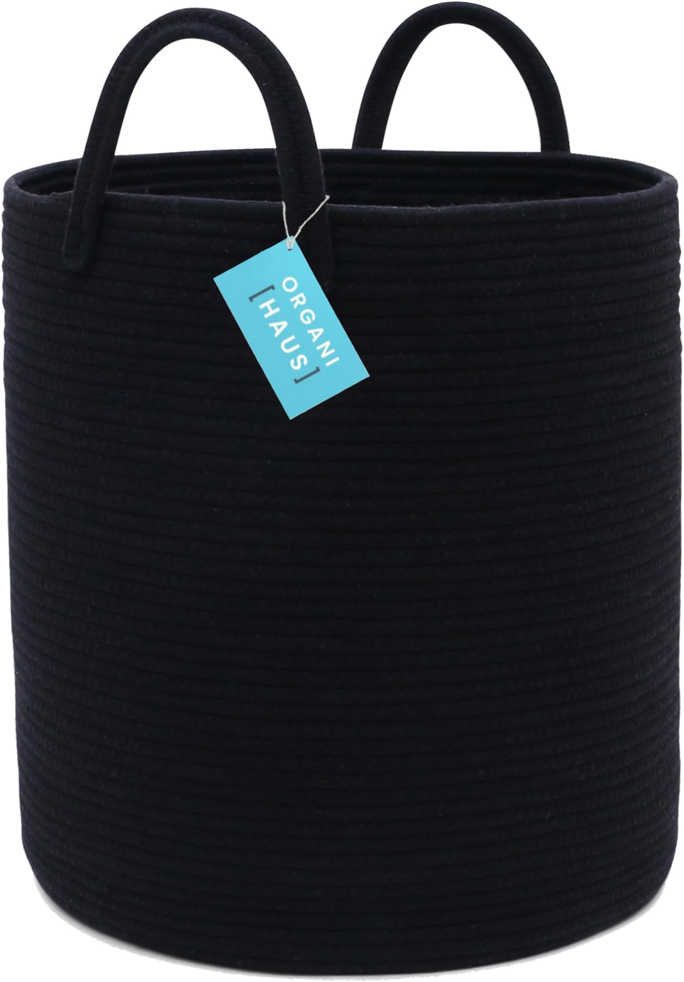OrganiHaus Large Black Woven Laundry Basket w/Handles 52L, Rope Dirty Clothes Hamper, Blanket Basket for Living Room, Baby Laundry Hamper for Nursery, Soft & Durable Decorative Organizer Bin