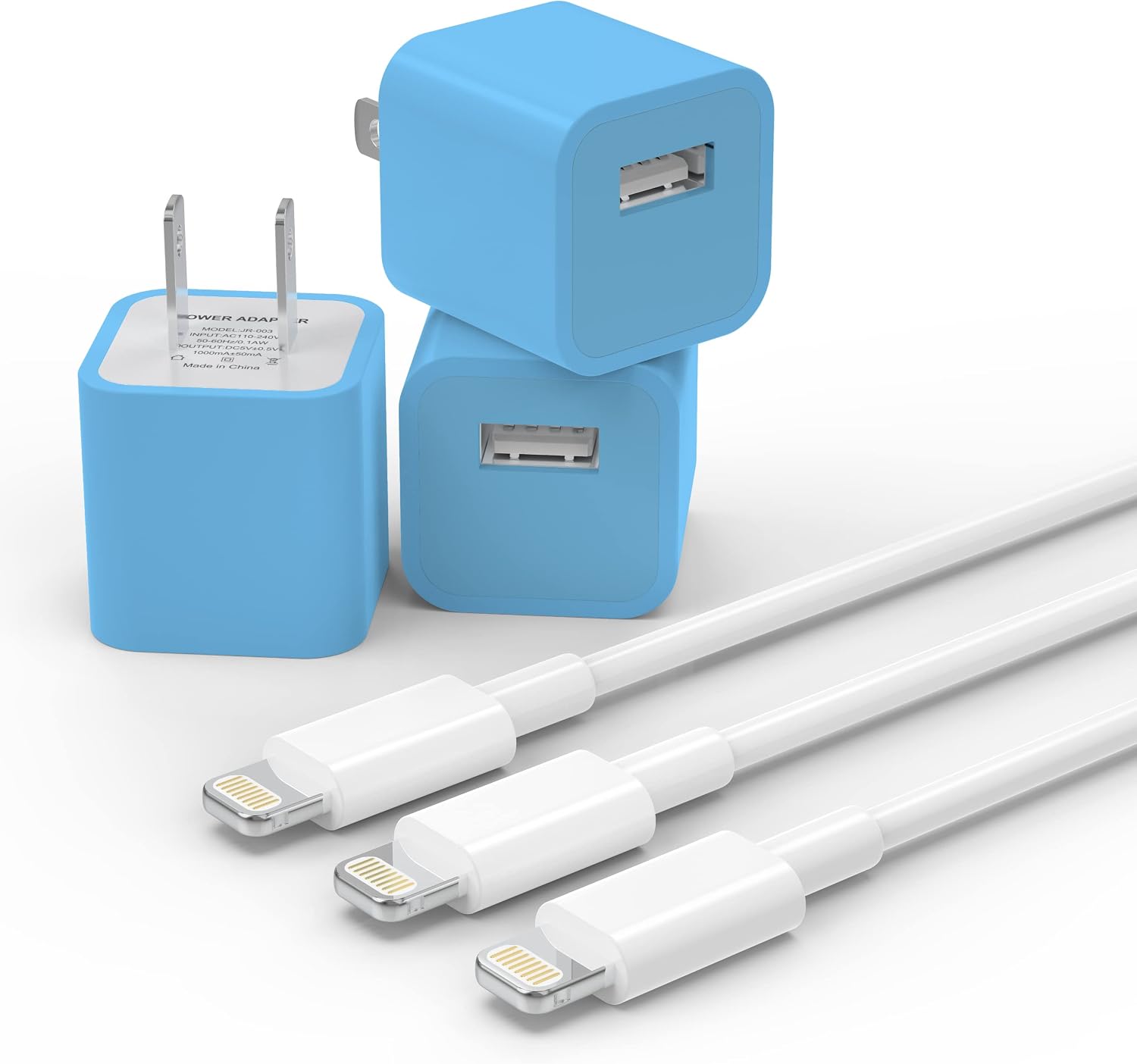 plmuzsz iPhone Charger Cable, 3Pack (Apple MFi Certified) Data Sync Charging Cords with 3Pack USB Wall Charger Travel Plug Adapter Compatible iPhone 12 Pro/11 Pro/Xs/XR/X/8/8Plus and More-Blue