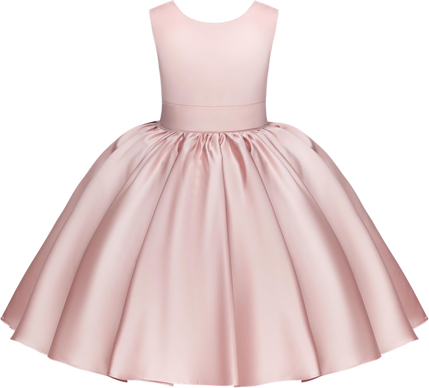 Satin Junior Bridesmaid Dress Short Flower Girl Dresses Bow-Knot Princess Pageant Gown Sleeveless