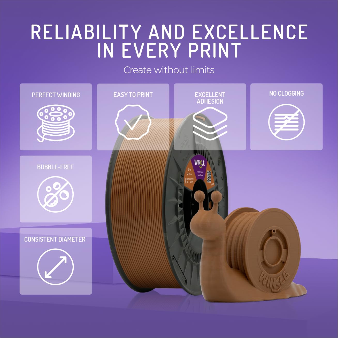 WINKLE Filament PLA HD Brązowy Acacia | Filament do Drukarki 3D 1,75 mm 300 g | Kompatybilny ze Wszystkimi Drukarkami 3D | Dokładność Wymiarowa | Cewka 300g