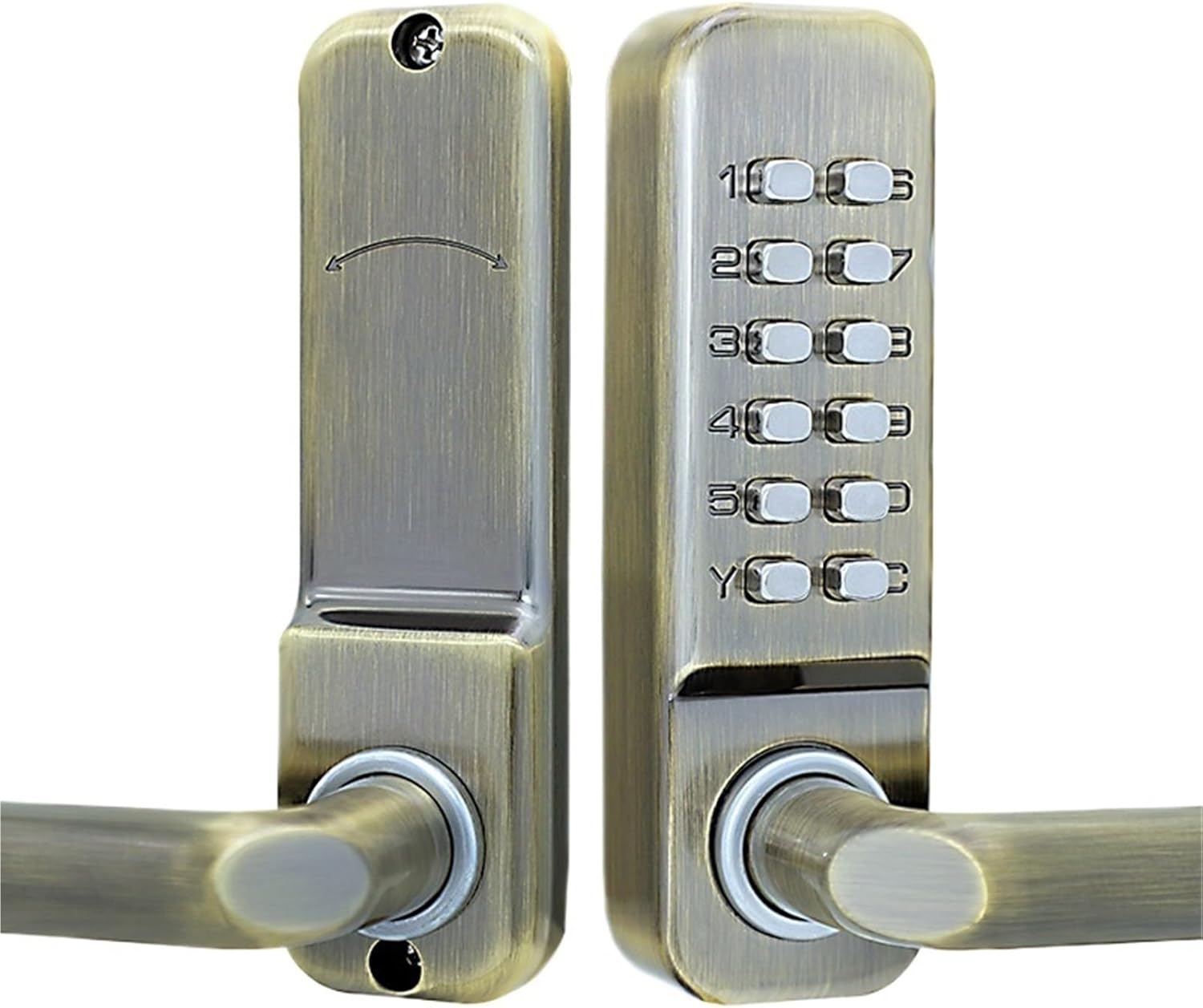 Silver Long Handle Keyless Mechanical Digital Door Lock Password Keypad Home Garden Yard Wooden Iron Gate Pushbutton(2208A-Cyan Ancient)