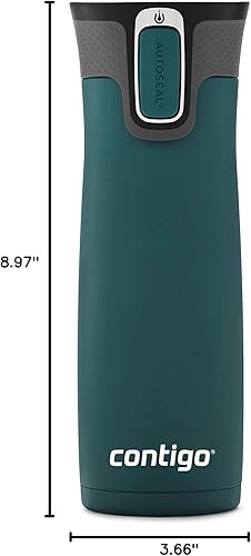 Miniatura 130 de Contigo Autoseal West Loop - Taza de viaje de acero inoxidable con aislamiento de vacío (16 oz, acero inoxidable/azul Mónaco, 2 unidades)