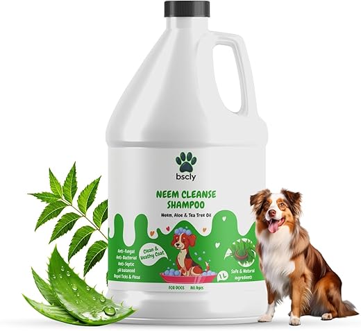 Bscly Neem Herbal Dog Shampoo 1000ml – Puppy Safe Anti Ticks and Fleas Dog Shampoo | Enriched with Aloe & Neem Oil | pH Balanced | All Breeds |...