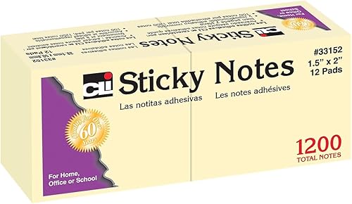 Miniatura 2 de Charles Leonard Notas adhesivas, 1.5" x 2", amarillo, 100 hojasbloc, 12 blocs