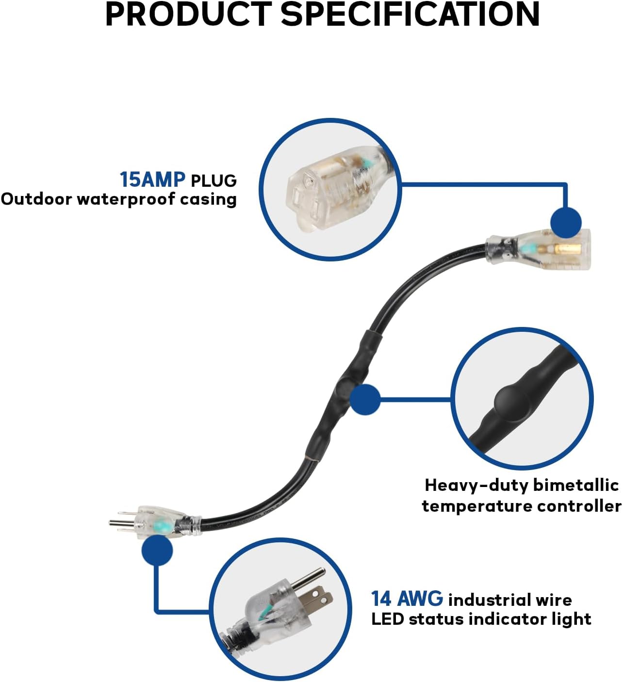 MEASUREMAN Thermostat for Heat Cable, Outdoor 120V Automatic On/Off at 37°F & 50°F, 15A Industrial Grade Weatherproof Power Cord, 16 Inch, Easy Install for Roof & Gutter De-Icing
