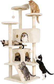 FDW | 54" Cat Tree Tower | Beige | Multi-Level Indoor Activity Center