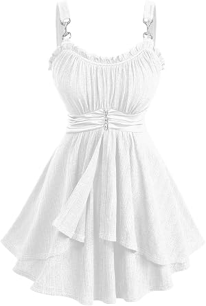ROSE GAL Women Plus Size Elegant Summer Babydoll Tank Top Ruffles Knot Backless Flowy Plisse Top
