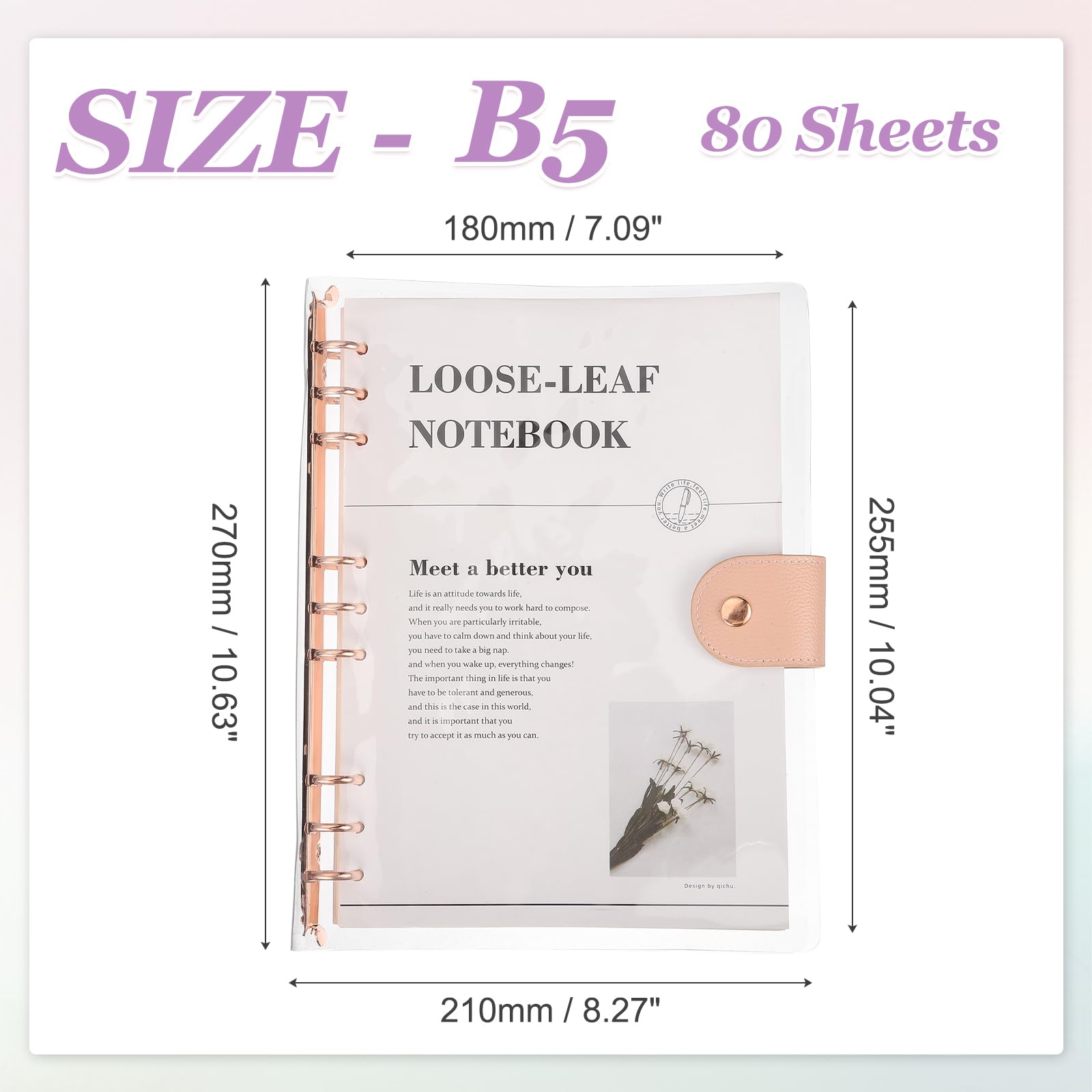 PATIKIL B5 Quaderno Raccoglitore Trasparente PVC 9 Anelli Ricaricabile Copertina Planner Con 90 Fogli A Righe Carta Interna Raccoglitore Planner Ufficio Oro