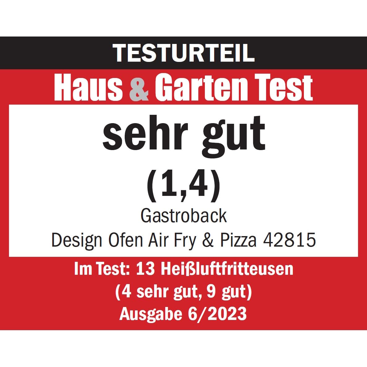 GASTROBACK #42815 designerski piec Air Fry & Pizza, 1680 W, 5 w 1: piec do pizzy, frytkownica na gorące powietrze, mini piekarnik, rożen do grilla i urządzenie do suszenia, pojemność 22 l, 3 półki