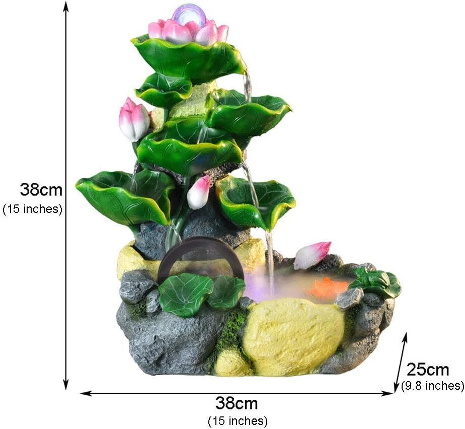 Outdoor Water Fountain Tabletop Water Fountain Desktop Fountain Resin Lotus Lotus Leaf Layer Stack Waterfall Decorative Fountain with Atomizer Feng Shui Water Fountain Fish Ta