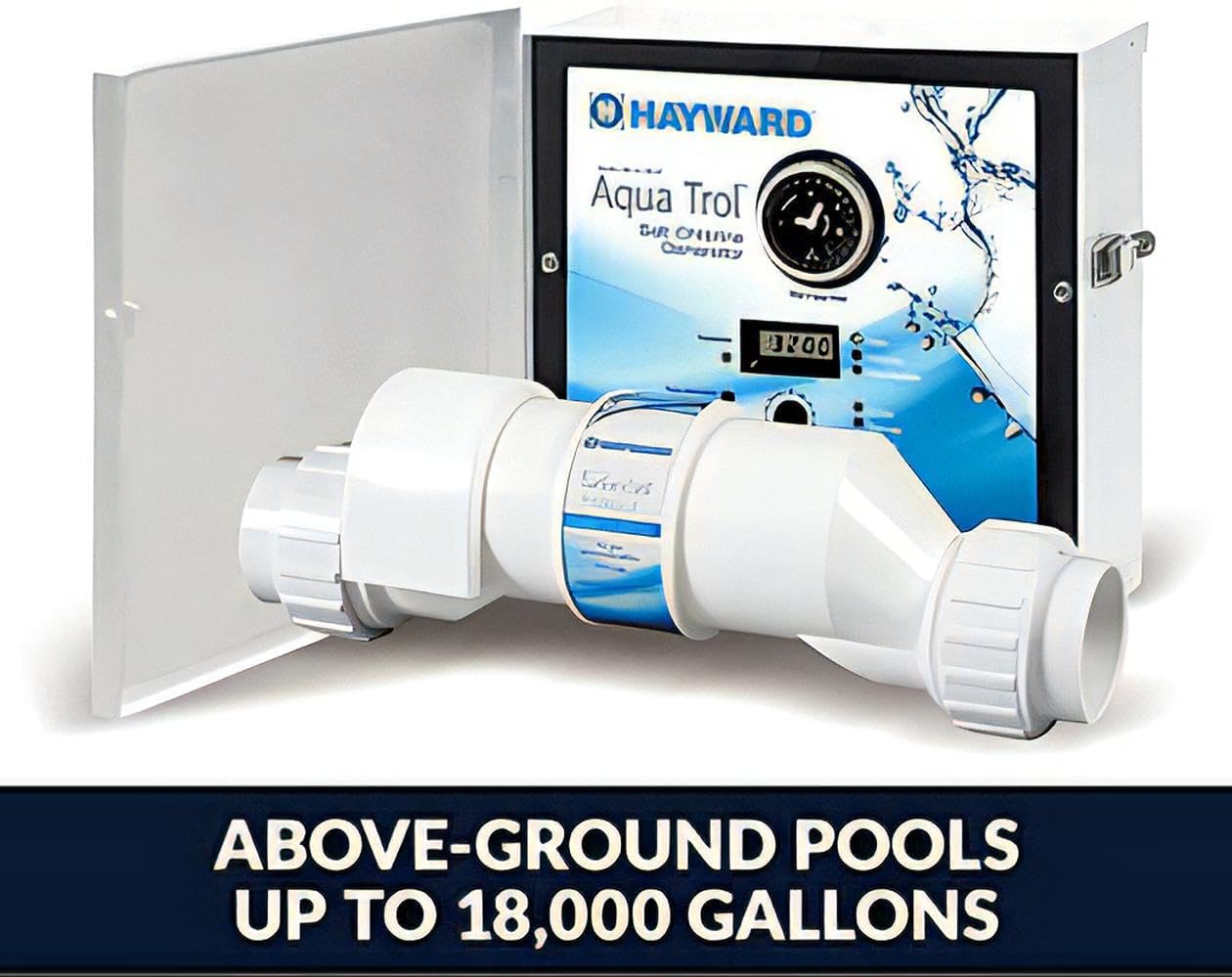 Hayward W3AQ-TROL-HP-TL AquaTrol Salt Chlorination System for Above-Ground Pools up to 18,000 Gallons with Hose/Pipe Fittings, Twist Lock Line Cord and Outlet