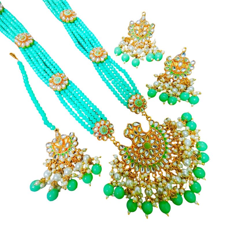 RAJASTHANI GAHANA Necklace Rani Haar with Matching Earrings with Teeka for Women and Girls traditional jewellery set - Pista (B0CH56MPJK) Amazon Price History, Amazon Price Tracker