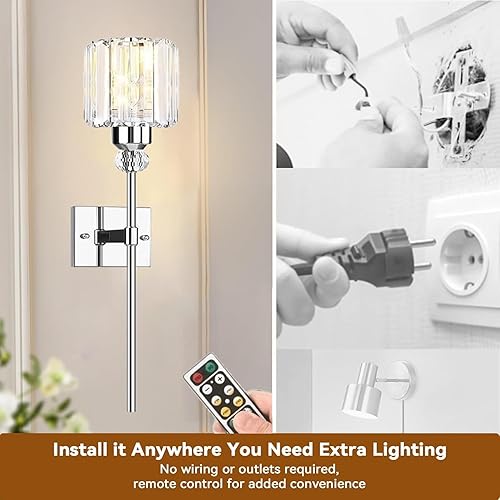 Miniatura 5 de Juego de 2 apliques de pared dorados modernos que funcionan con pilas, sin cableado, recargable, con control remoto inalámbrico, lámpara de pared