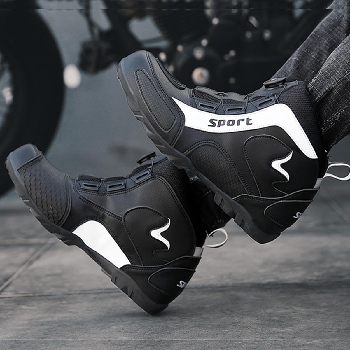 SDEQA Scarpe Moto Uomo Stivali Moto Motocross | Impermeabili Antiscivolo Traspiranti con Protezione Cambio, Suola Antiscivolo
