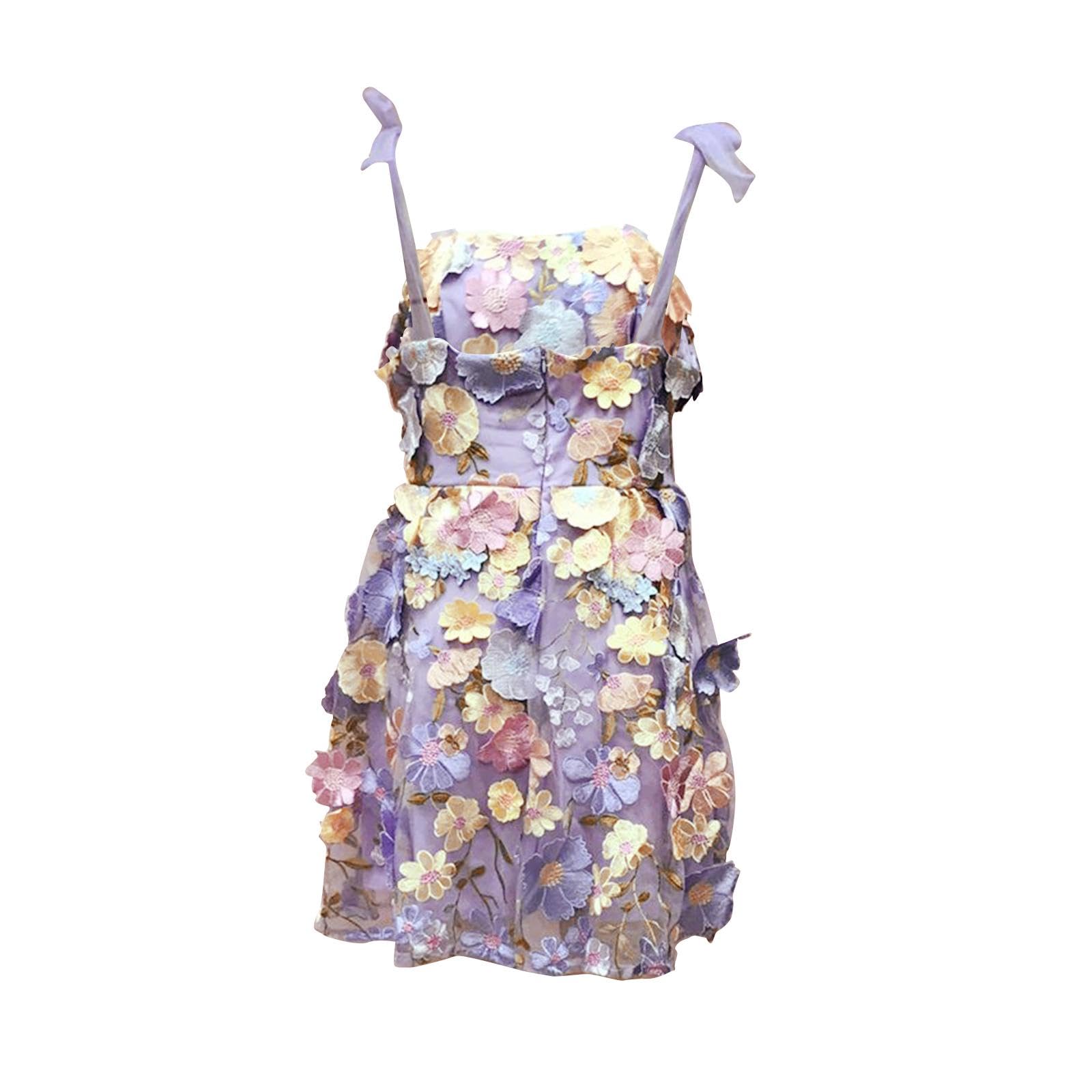 predolo Vestido Corto de Tirantes con Bordado Floral 3D para Mujer, Ideal para Nocturnos Y Graduaciones.