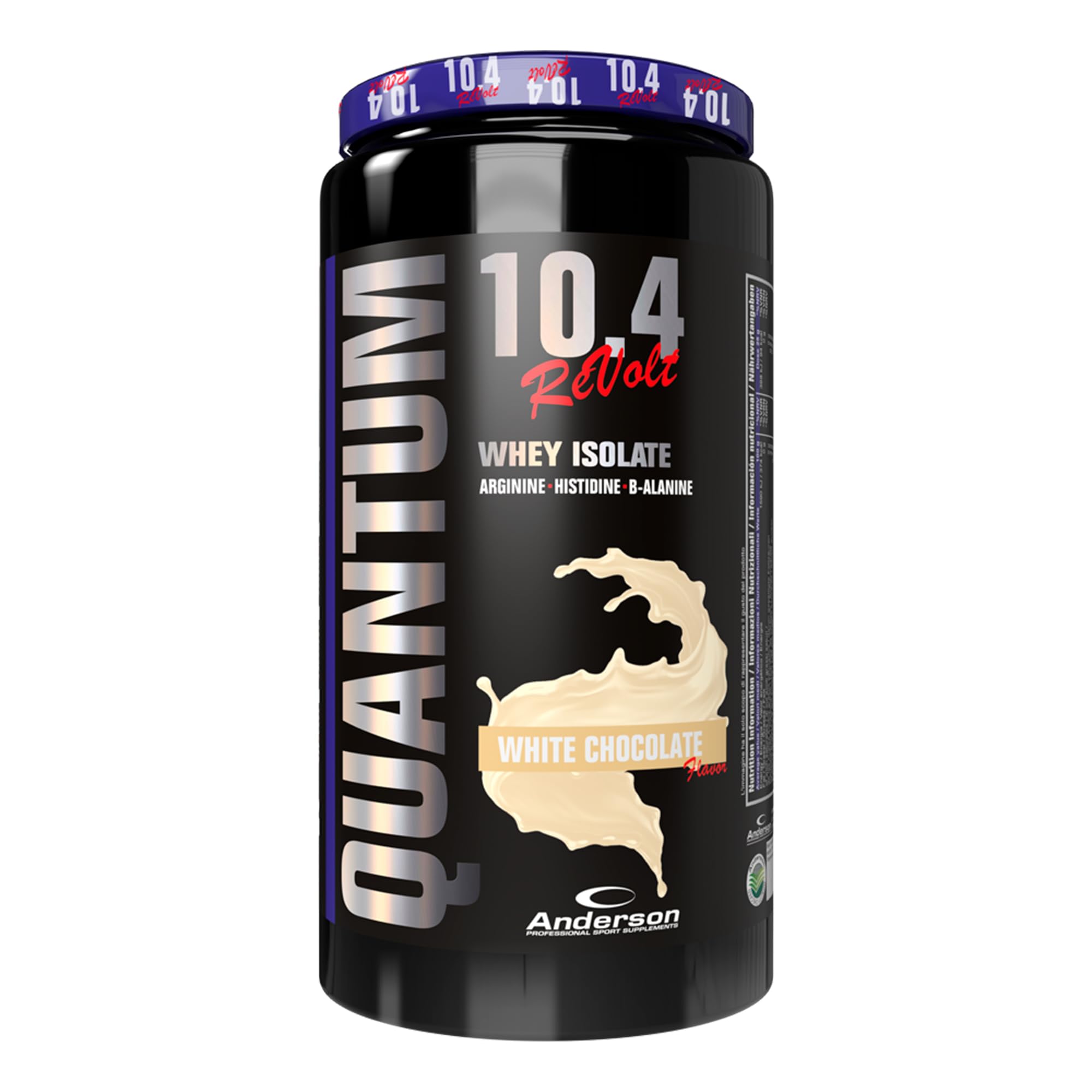Anderson Proteine in polvere - White Chocolate, 92% proteine, 22.9% BCAA, Volactive, microfiltrate, 0.5% lattosio, zero grassi, zero zuccheri, zero aspartame, doping free - QUANTUM 10.4 REVOLT