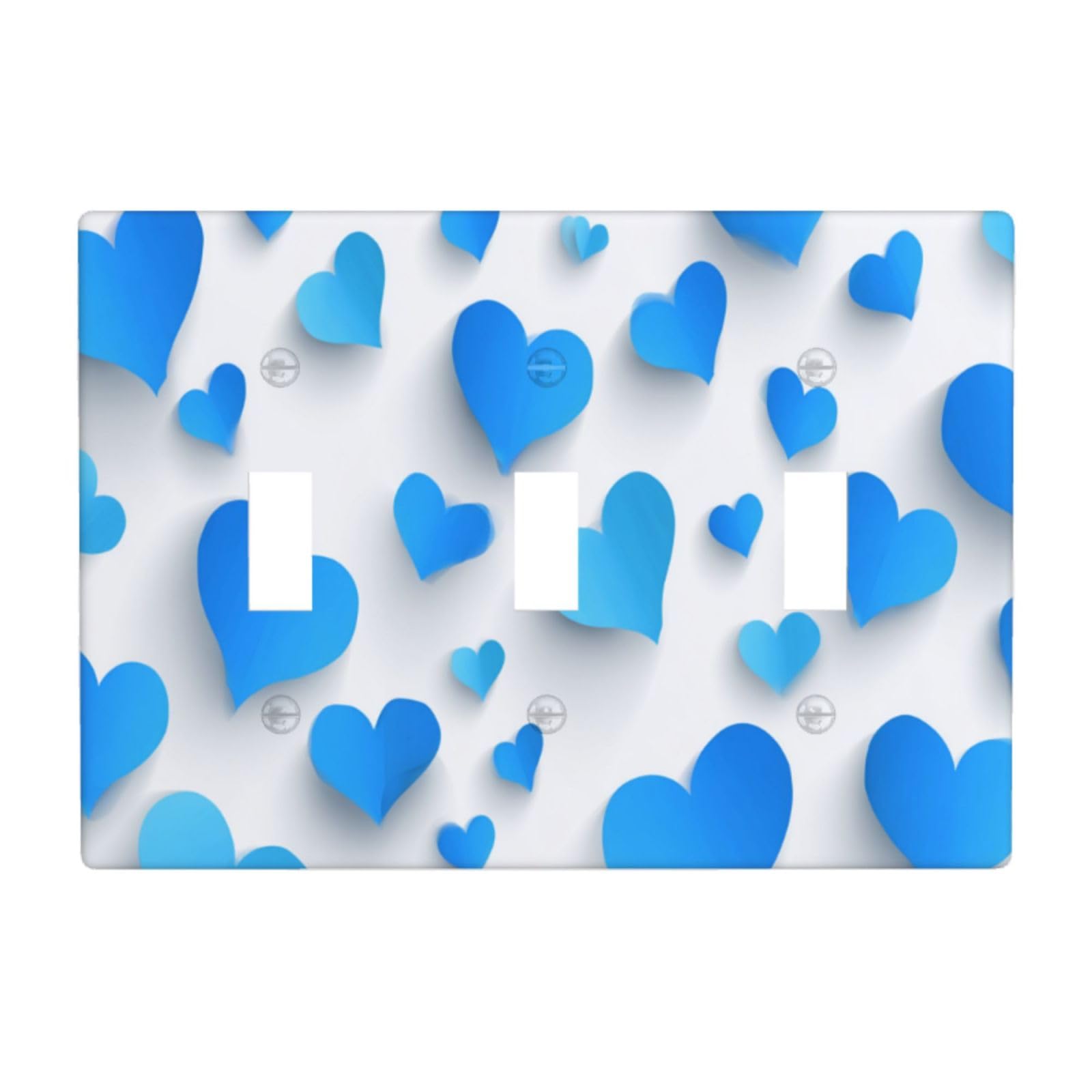 Blue Flat Hearts Light Switch Covers 3 Gang Triple Toggle Wall Plate Switchplate Electrical Faceplate for Bathroom Kitchen Bedroom Decor