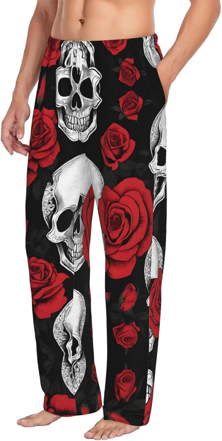 Halloween Skull Men's Flannel Pajama Pants Soft Cozy Lounge Pants with Pockets Elastic Waistband Sleep Bottom