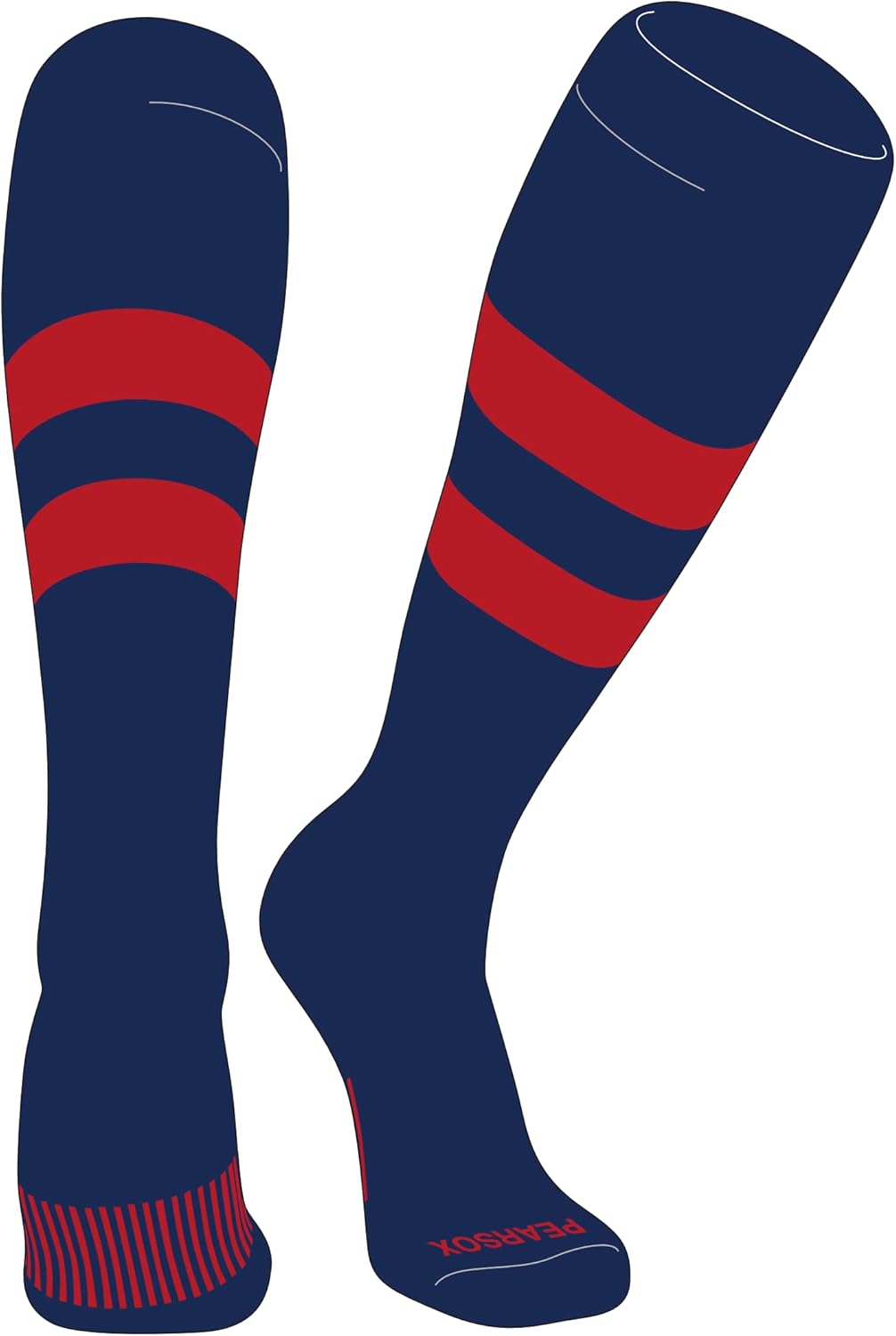 PEAR SOX Striped OTC Baseball, Softball, Football Socks (D) Navy, Red