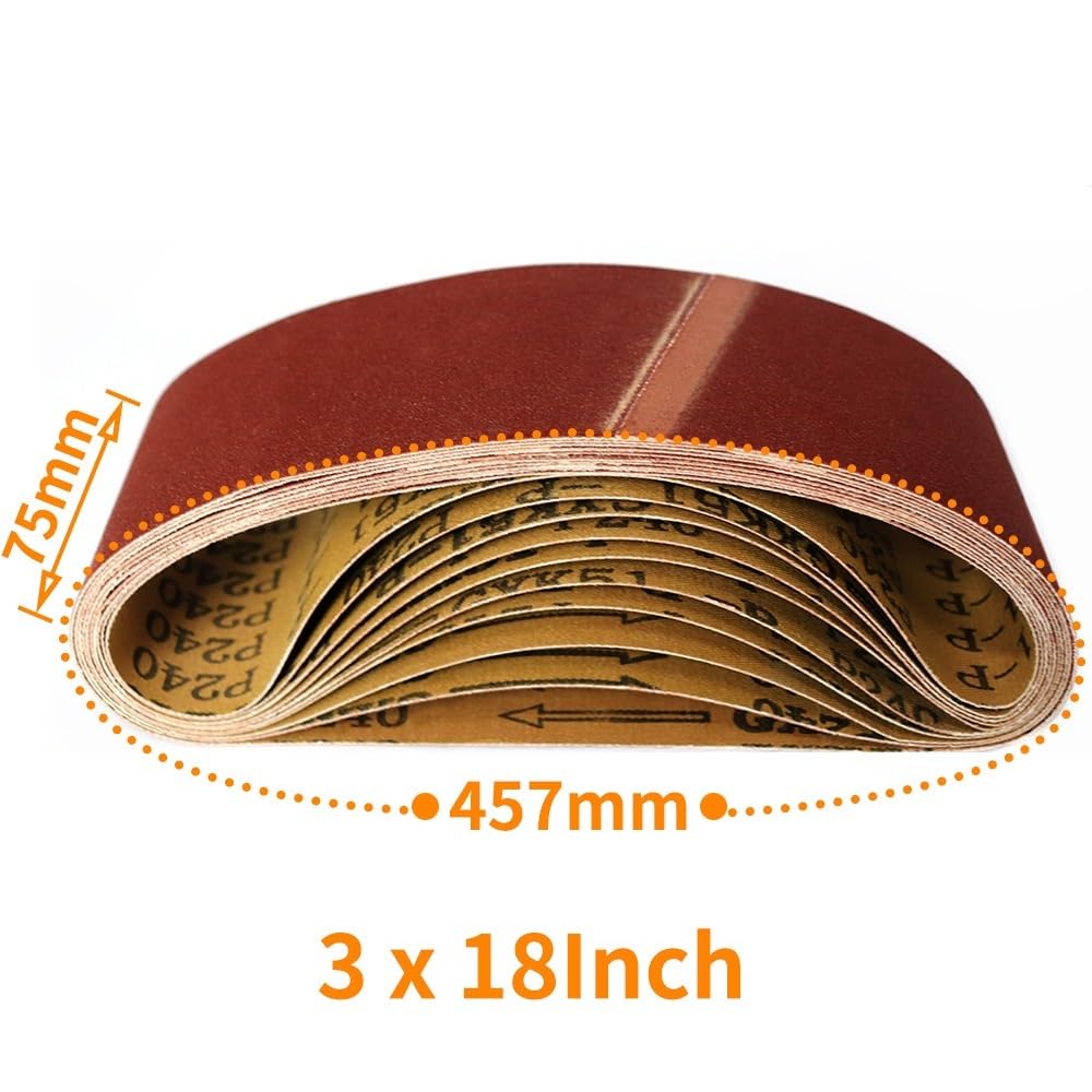 Nastri abrasivi 75x457mm Nastri abrasivi 3 "x18" Grana 40~1000 Nastri abrasivi in ​​ossido di alluminio Lucidatura dei metalli Rettifica del legno (Size : 10pcs 40 Grit)