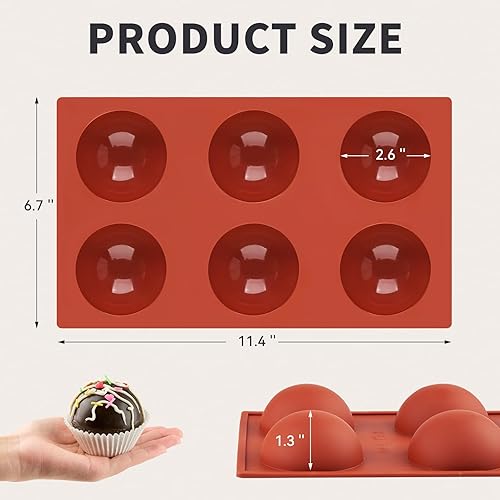 Miniatura 2 de Paquete de 3 moldes de silicona semiesfera, 2.6 pulgadas, bomba de chocolate caliente, 6 cavidades, media esfera, moldes de silicona para hornear,