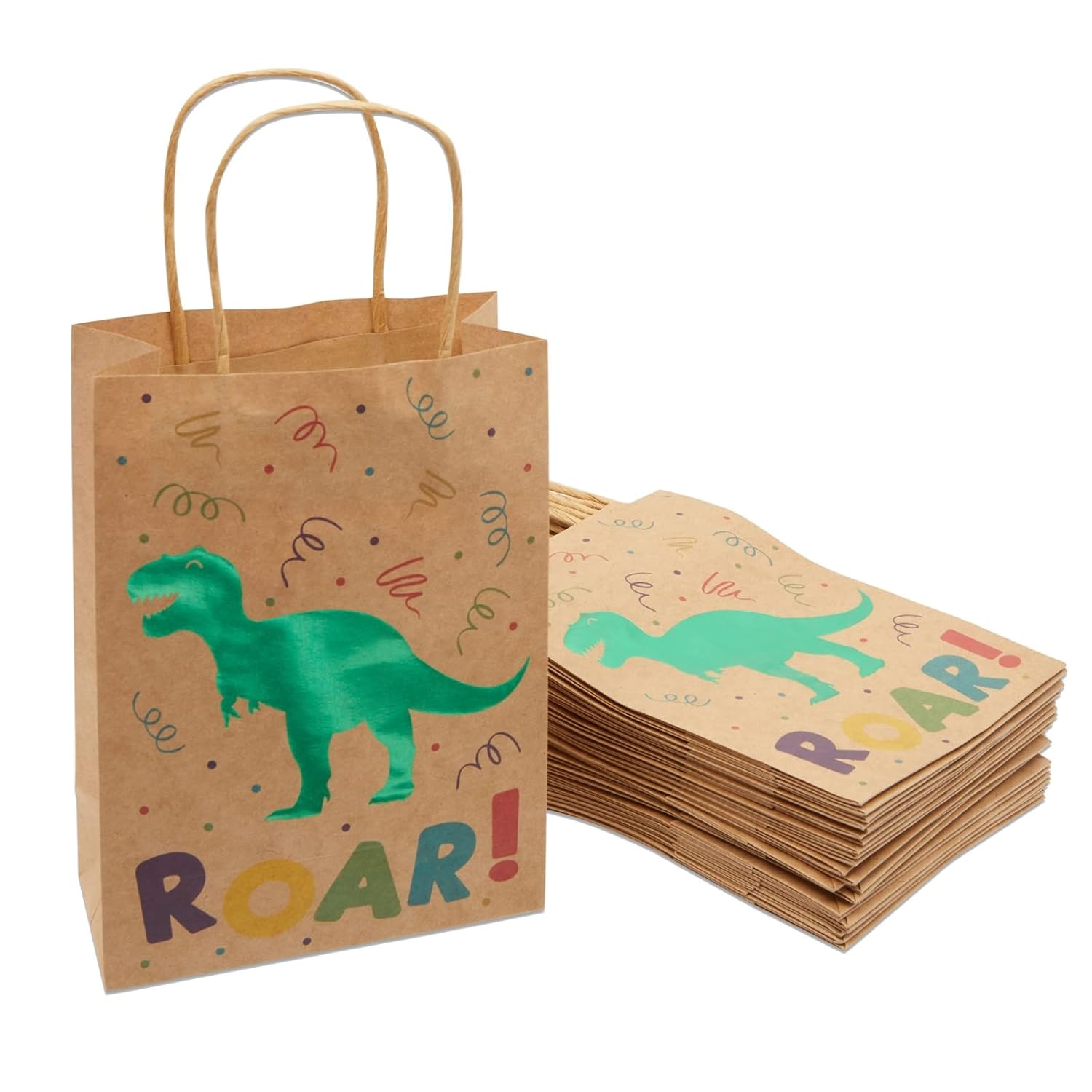 Dinosaur Gift Bags 24Pack Kids Treat Bags with Handles, Paper Goodie