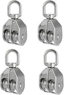 Rocaris 4 Pack Stainless Steel Wire Rope Crane Double Pulley Block M15 Lifting Crane Swivel Hook Single Pulley Block Hanging Wire Towing Wheel - coolthings.us