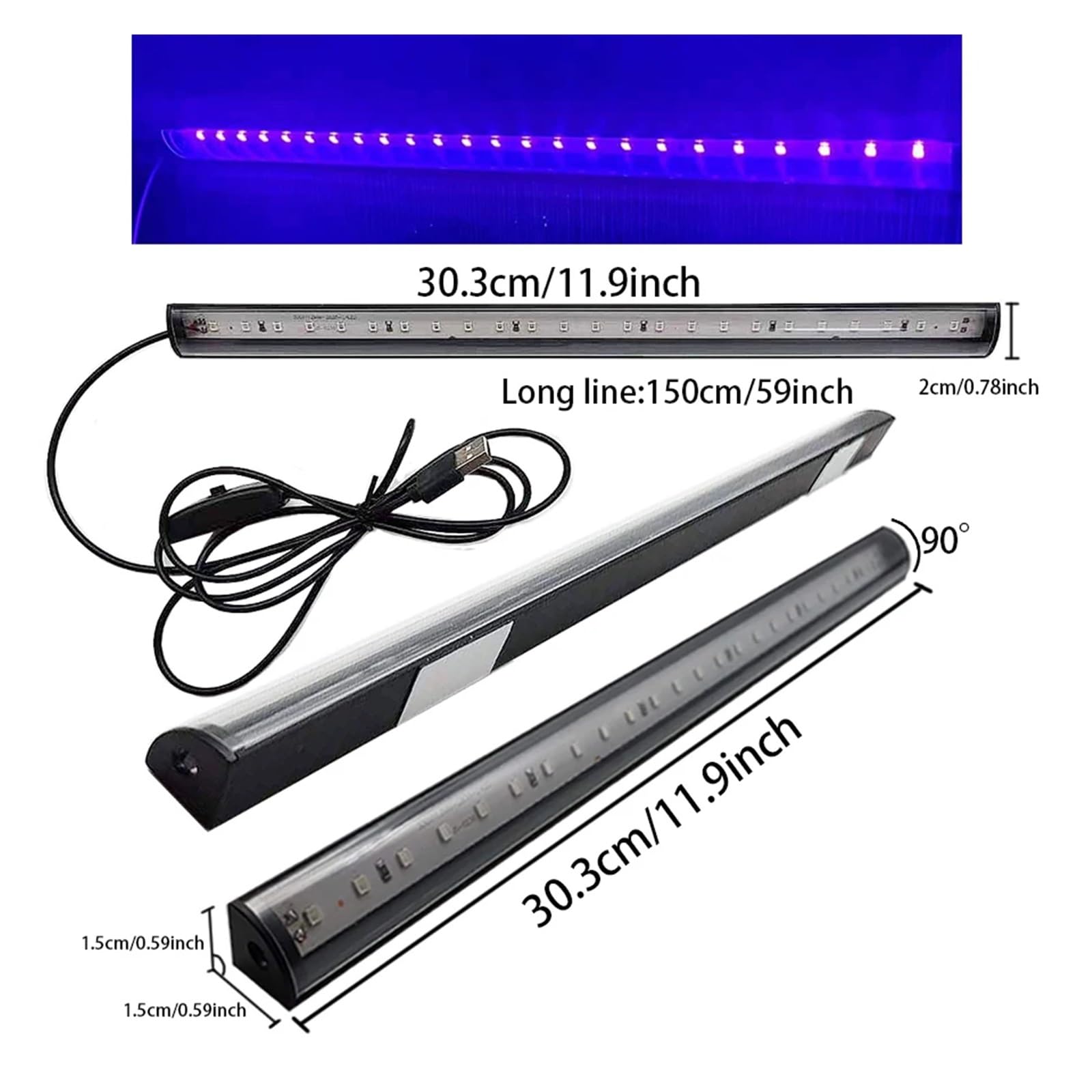 Lámpara de curado UV Lámpara de luz Negra 90 Grados, Tubo UV, lámpara LED 395 NM, Barra for Halloween, Clubes, Fiestas y Discotecas(4 pcs)