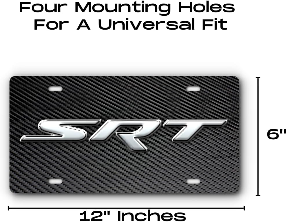 Front Vanity License Plate for Dodge SRT Vehicles - Mopar Officially Licensed - Stainless Steel with Mounting Holes (Carbon Twill (Simulated) & Chrome)