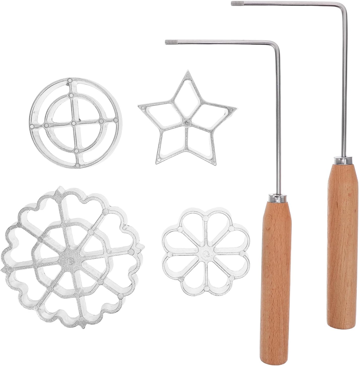 NUOBESTY 6pcs Rosette Iron Mold Set with Handle, Waffle Rosettes Molds Bunuelos Cookie Maker Flower Cookie Stamps for Baking Home Kitchen Party Use