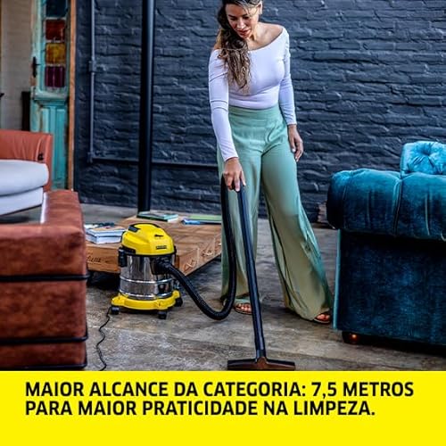 Aspirador WDL 1s Karcher 3 em 1 - Aspira Pó e Água + Função Soprador com Alcance de 7,5 metros. Potê