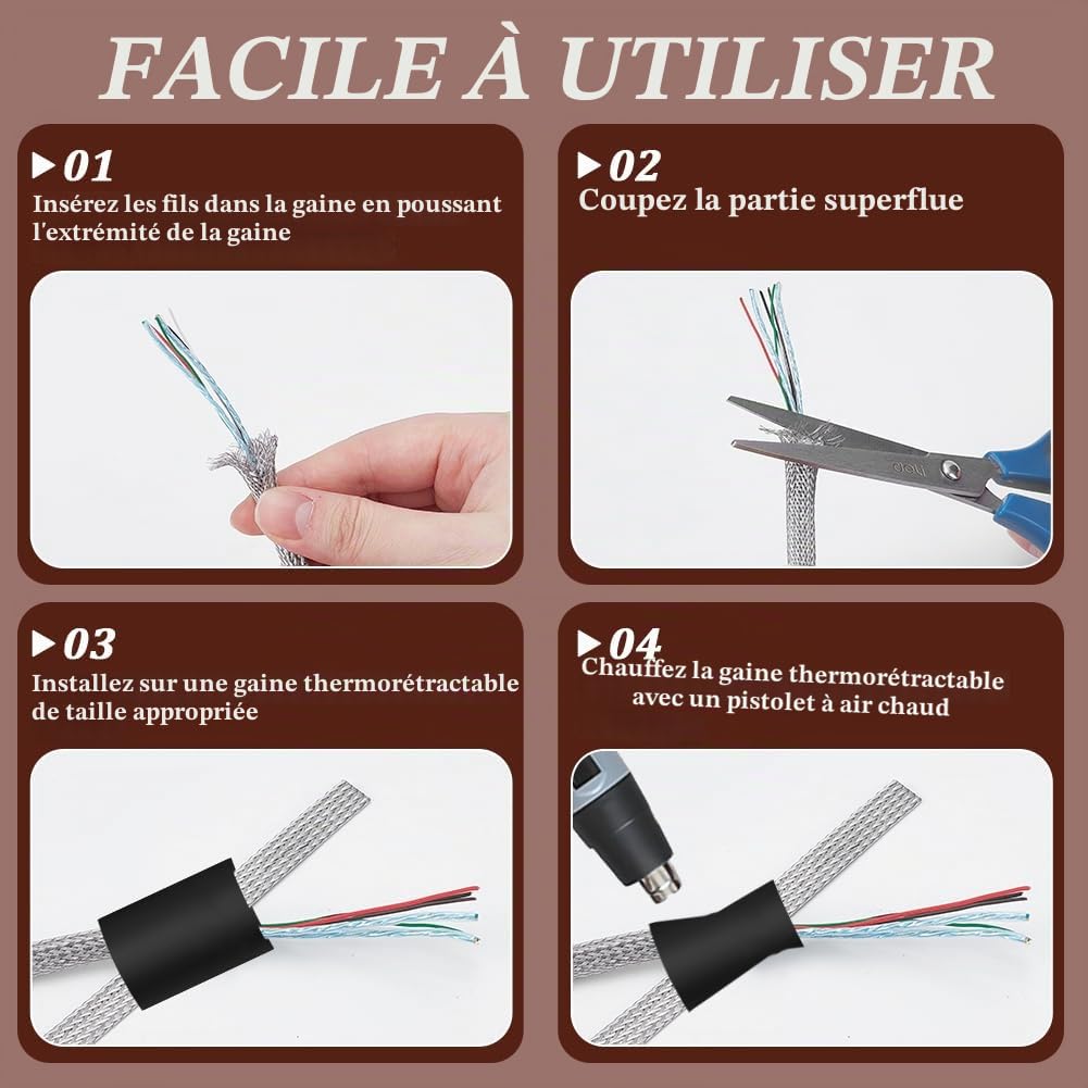 NBEADS 10 m Gaine Tressée en Acier Inoxydable, Gaine de Blindage pour Câble Tresse de Masse Ruban Réseau Extensible de 7-8mm de Large pour la Protection des Câbles