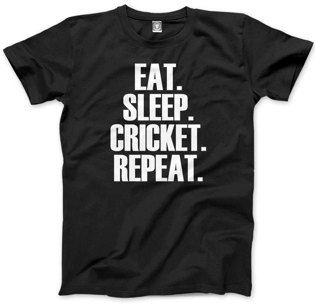Hotscamp Unisex Kids Black Eat Sleep Cricket Repeat Kids T-Shirt - 12-13 Years