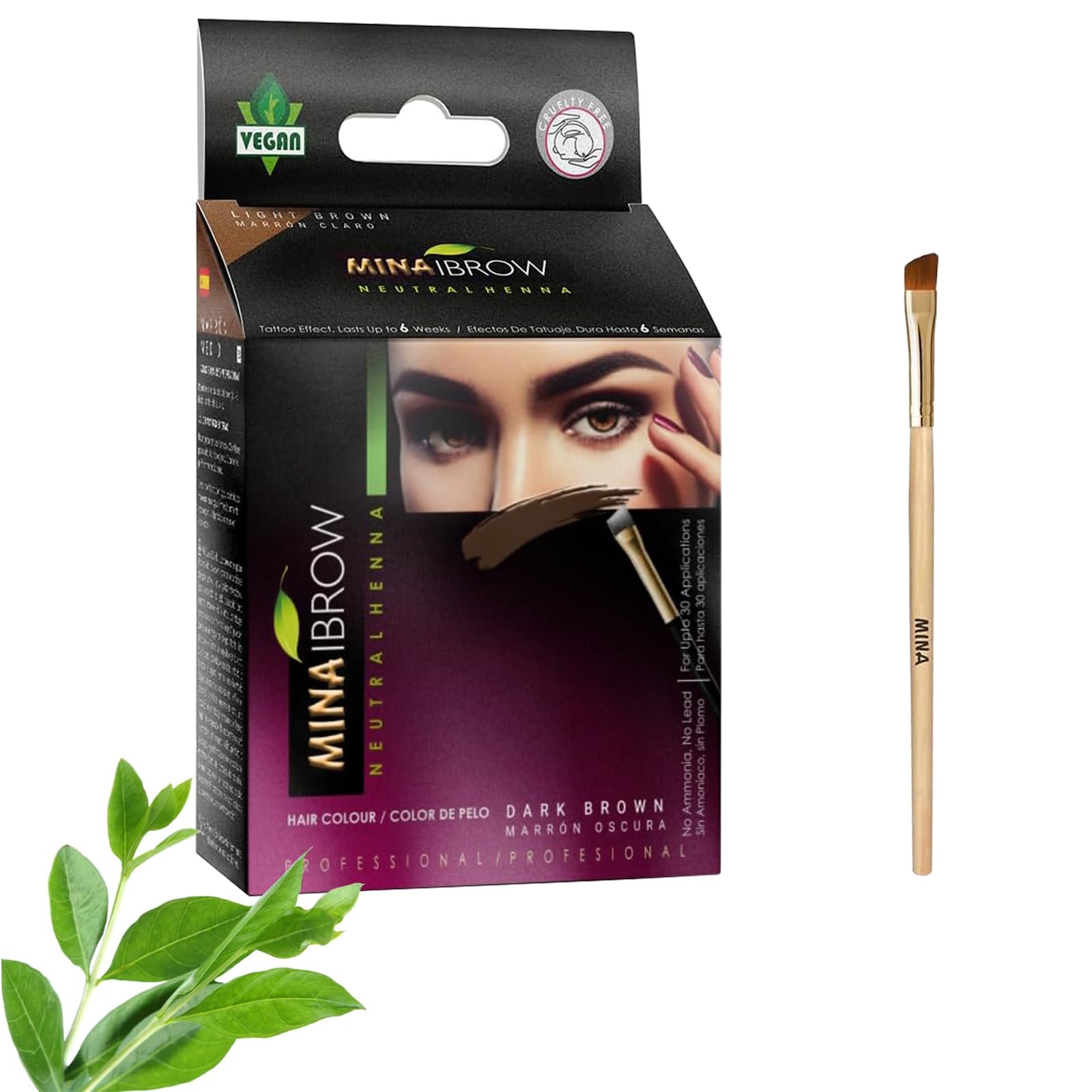 MinaiBrow Henna Dark Brown Tint Kit with Brush | Natural Spot Coloring Brow Tint Powder, Water & Smudge Proof Brow Dye | 100% Gray Coverage, 30 Applications, Vegan & Cruelty Free