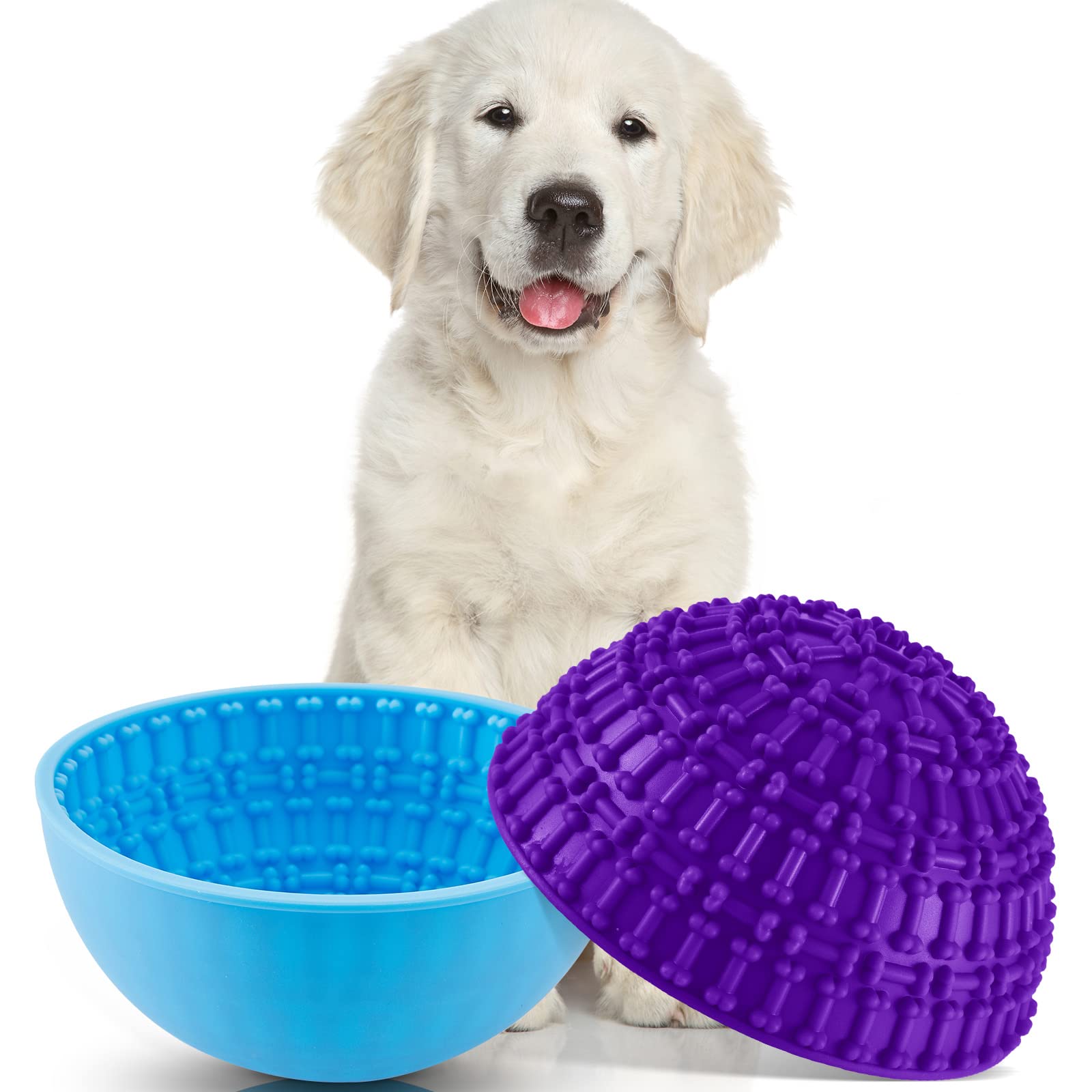 Patelai 2 Pcs Slow Feeder Dog Lick Bowls for Dogs Cats,Blue, Purple,Bone