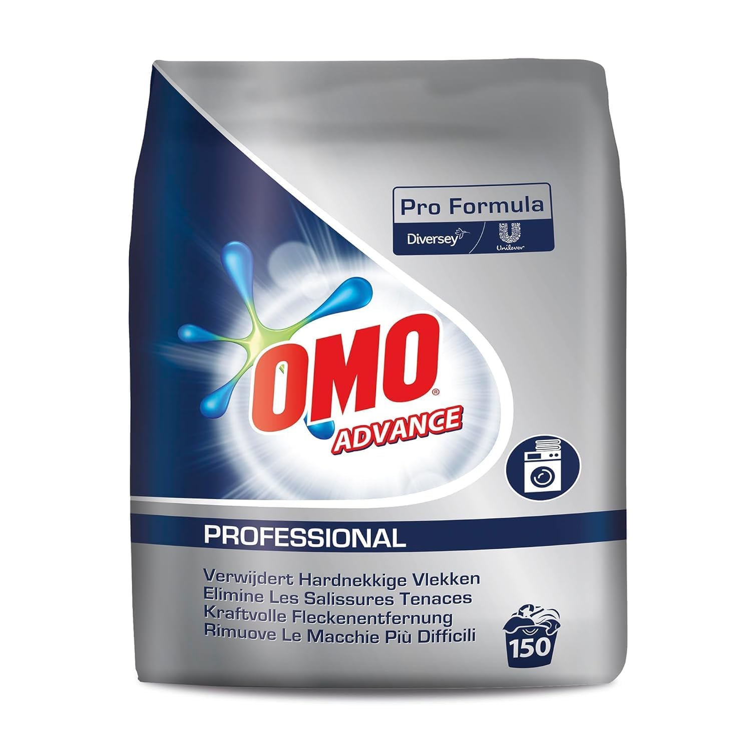Omo Professional Waschmittel für gewerbliche Ansprüche und professionelle Reinigung – Phosphatfreies Vollwaschmittel mit aktivem Fett- und Fleckenlöser, 14,25 kg / 150 Wäschen
