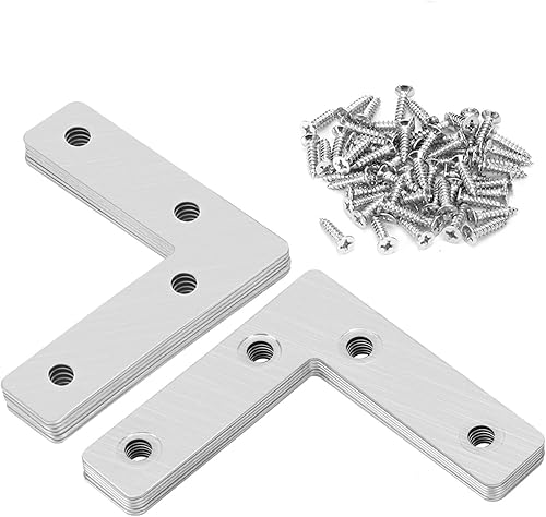 12 paquetes de soportes planos en forma de L, soporte de esquina plana, soportes planos en forma de L de acero inoxidable, placas de reparación,