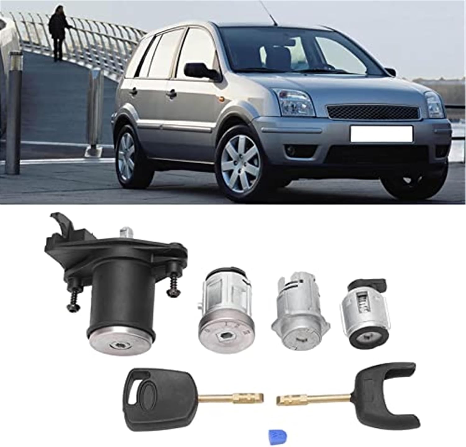 Car Door Lock Key Cylinder Set, Ignition Starter Switch Door Lock Cyclinder Set 2S61 A22050 Bm Replacement, for Ffiesta Mk5 Fusion