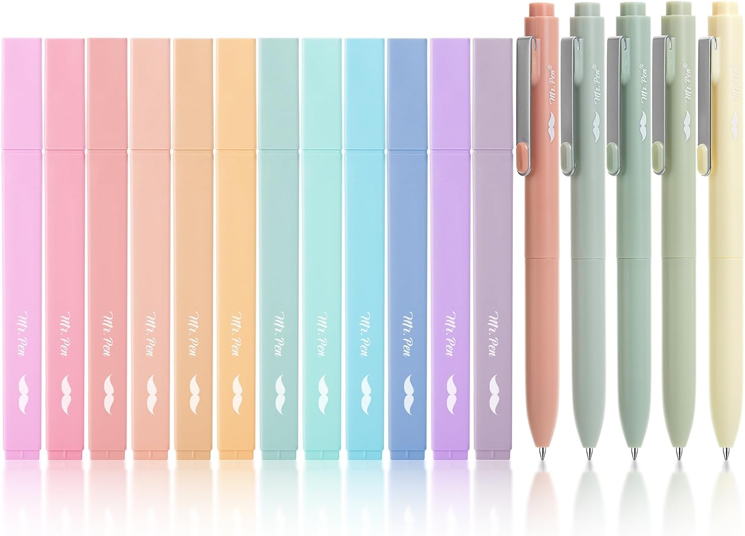 Mr. Pen- Aesthetic Highlighters and Gel Pens, 17 Pack, 12 Muted Pastel Highlighters No Bleed & 5 Black Ink 0.7mm Aesthetic Gel Pens Mr. Pen- Aesthetic Highlighters and Gel Pens, 17 Pack, 12 Muted Pastel Highlighters No Bleed & 5 Black Ink 0.7mm Aesthetic Gel Pens