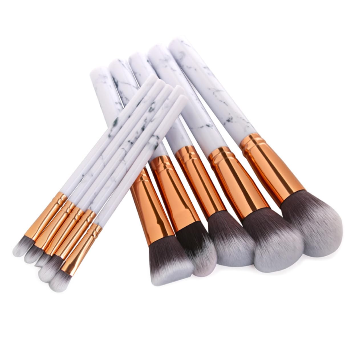 Housoutil Juego de 3 Brochas de Maquillaje de Mármol de Lujo Colección de Pelo Sintético para Base Rubor Cejas Delineador Y (10 Unidades)