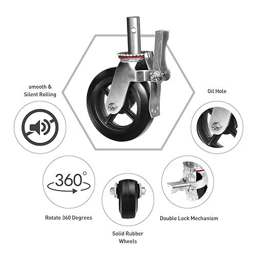 Miniatura 3 de Ruedas de andamio de 6 x 2 pulgadas, ruedas de alta resistencia, ruedas giratorias de goma de doble bloqueo de 360 grados, juego de 4 con capacidad
