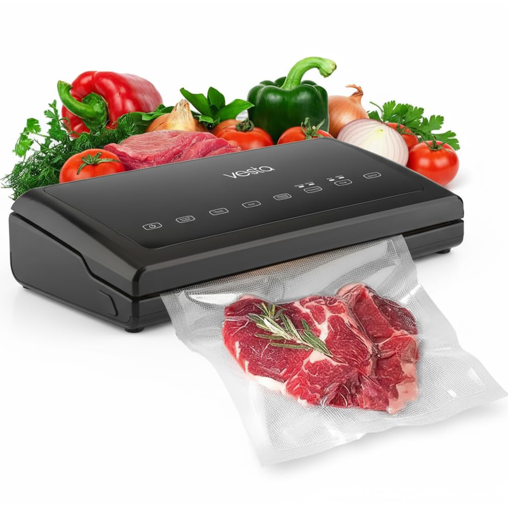 Vesta Precision Envasadora al Vacío Doméstica V11 con Barra de Sellado de 31cm | Panel Táctil con Varias Funciones, Incluye Bolsas de Envsar (Rollo), Color Negro, 8,9x38x19,9cm,
