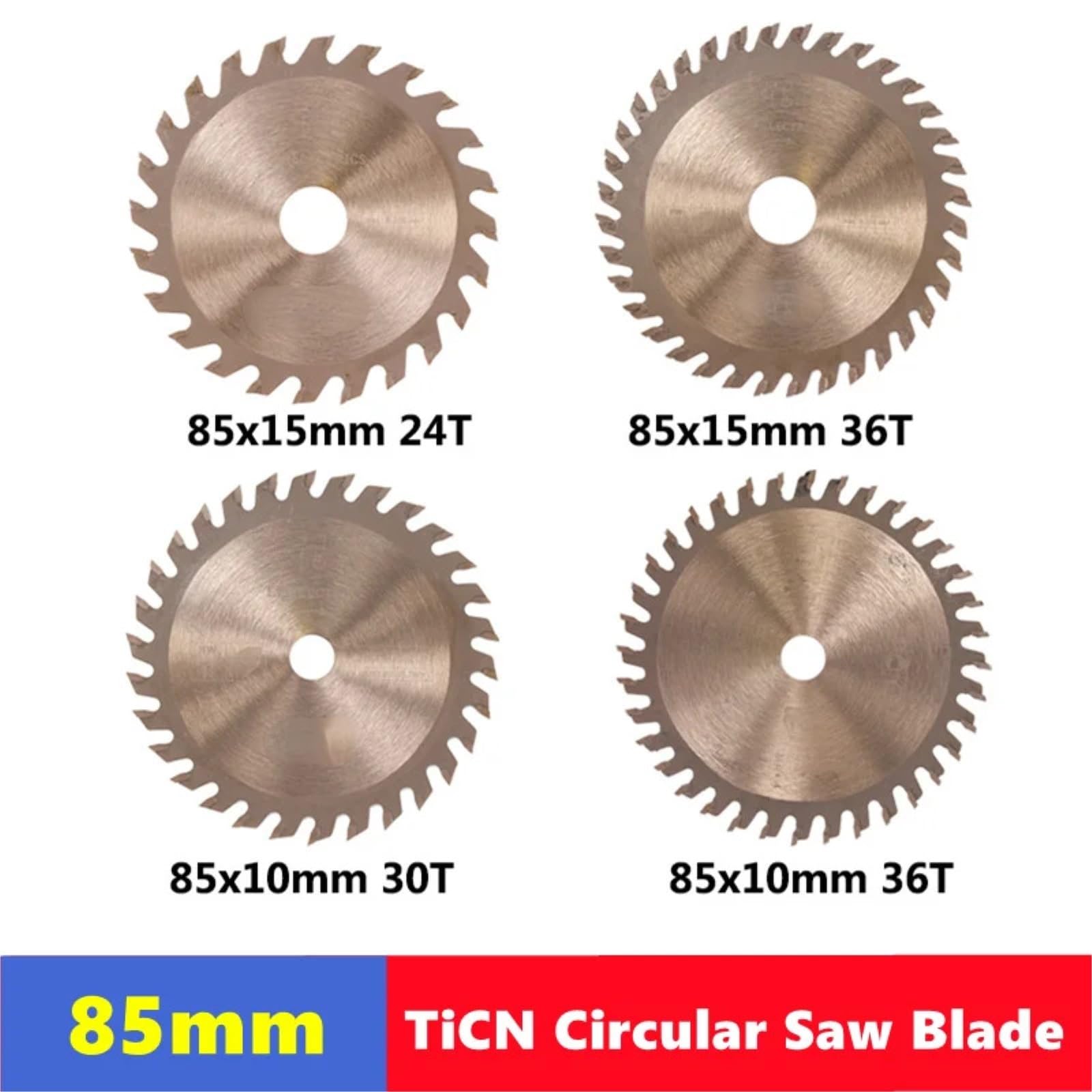 Brzeszczot do cięcia metalu 1PC 85x10mm/85x15mm 24T 30T 36T drewno powlekane TiCN Mini brzeszczot TCT węglik spiekany ukośna tarcza tnąca narzędzie(85mmx15x36T)
