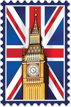 London England Big Ben Union Jack British Flag Stamp Cool Wall Art Print Poster 24x36