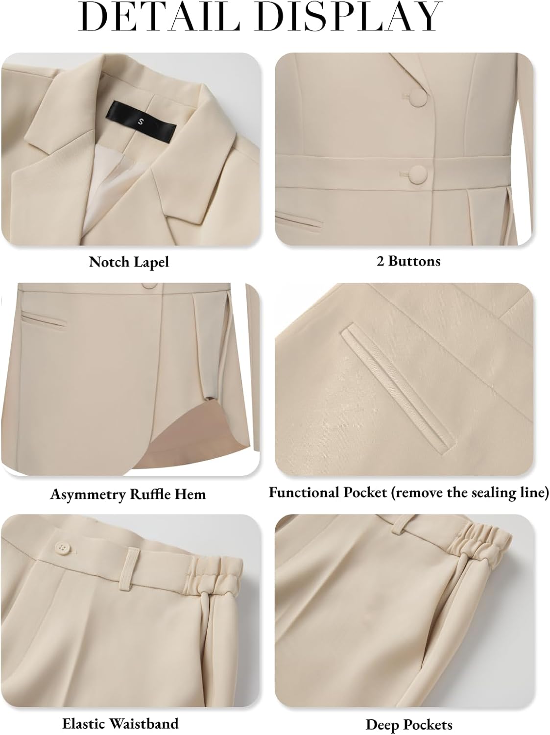 Pant Suit for Women Dressy 2 Piece Business Suit Formal Set for Women Peplum Ruffle Hem Blazer Jacket Pants Set Office Work - Image 3