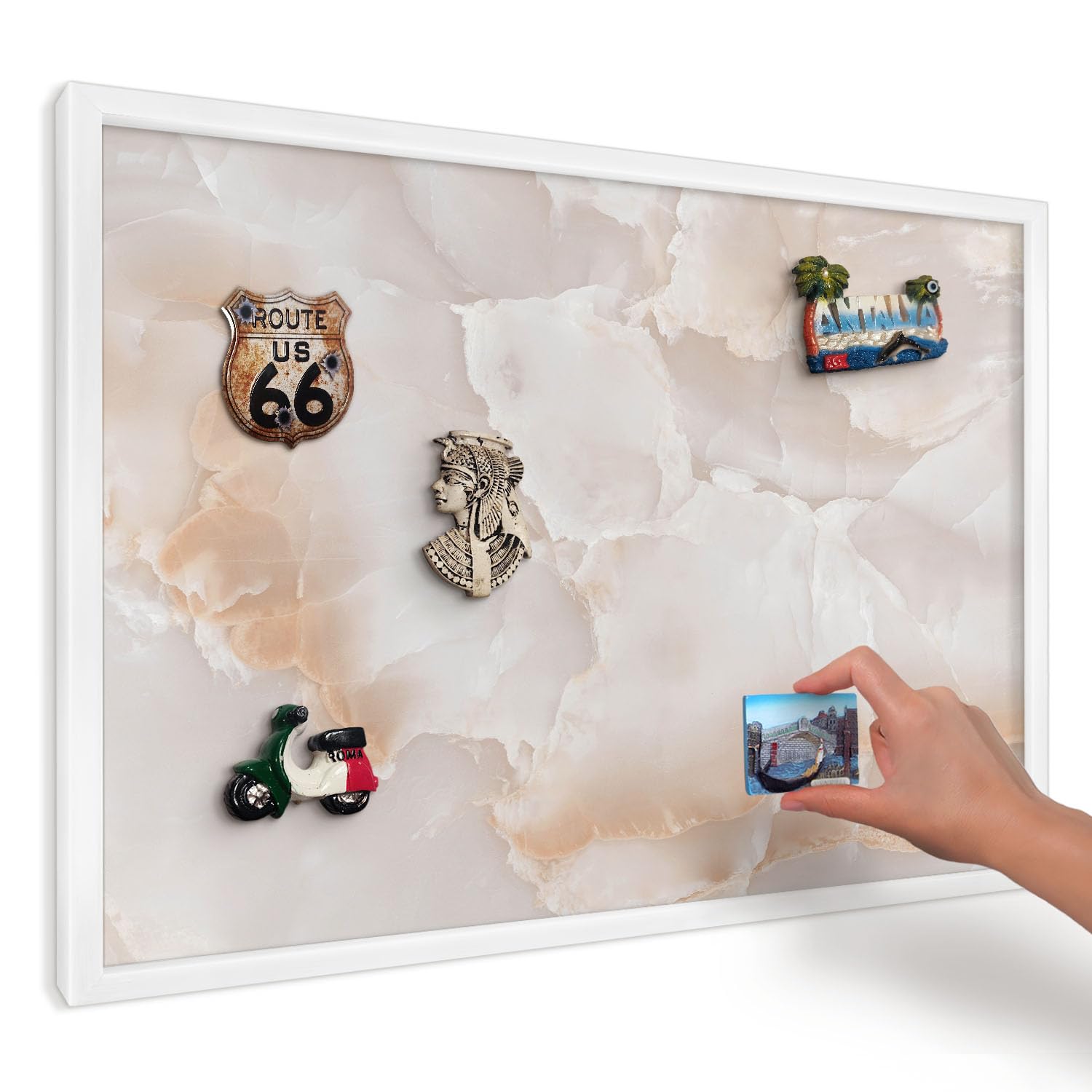 Tablero Imanes de Viaje 60x40 cm | Marco Blanco | Ondas sutiles | Montaje Vertical y Horizontal | para Casa, Cocina y Oficina | Decoración de Pared | Superficie Metálica