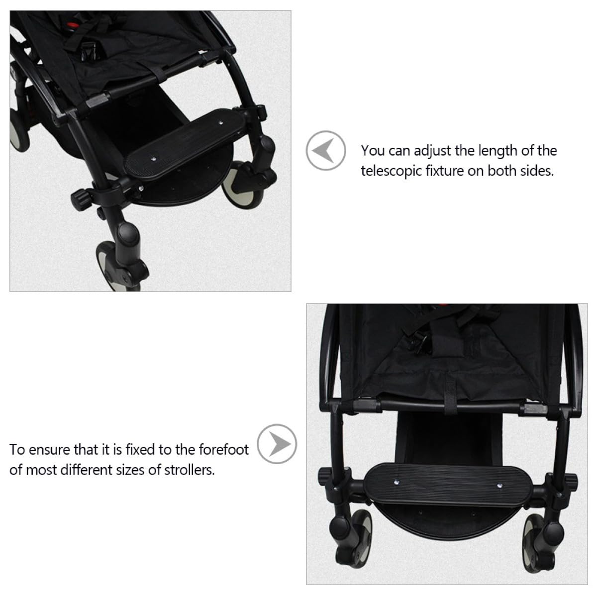 Abaodam Pédale Réglable pour Poussette Bébé en Plastique Noir Repose-Pieds Extensible Compatible Plusieurs Modèles Support de Pied Ergonomique pour Confort Garçon et Filles en Promenade