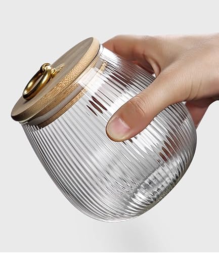 Miniatura 4 de Mozacona Contenedor de almacenamiento de alimentos de vidrio, tarro de almacenamiento de platos de caramelo con tapa de madera sellada